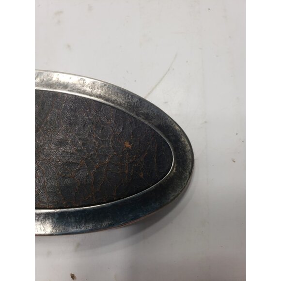 Set Of 3 Vintage Leather Snakeskin Oval Shaped Solid Brass Belt Buckles - Picture 7 of 10